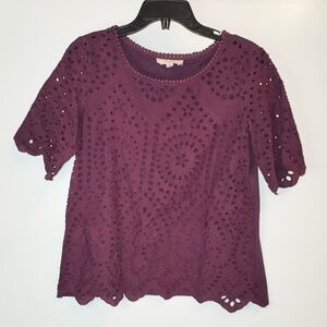 Anthropologie Porridge Eyelet Lace Blouse Mauve Plum Small Cottagecore
